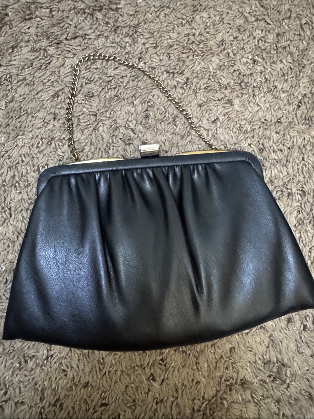 Classic Black Leather vintage Chain-Handle Clutch